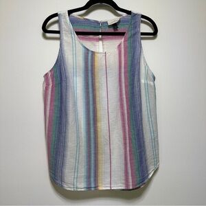 Universal Thread Linen Blend Striped Tank Top | Sleeveless Summer Scoop Neck
